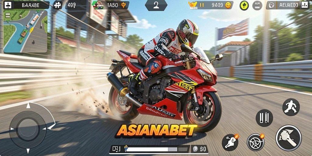 Tampilan gameplay seru di ASIANABET dengan balap motor yang mendebarkan.