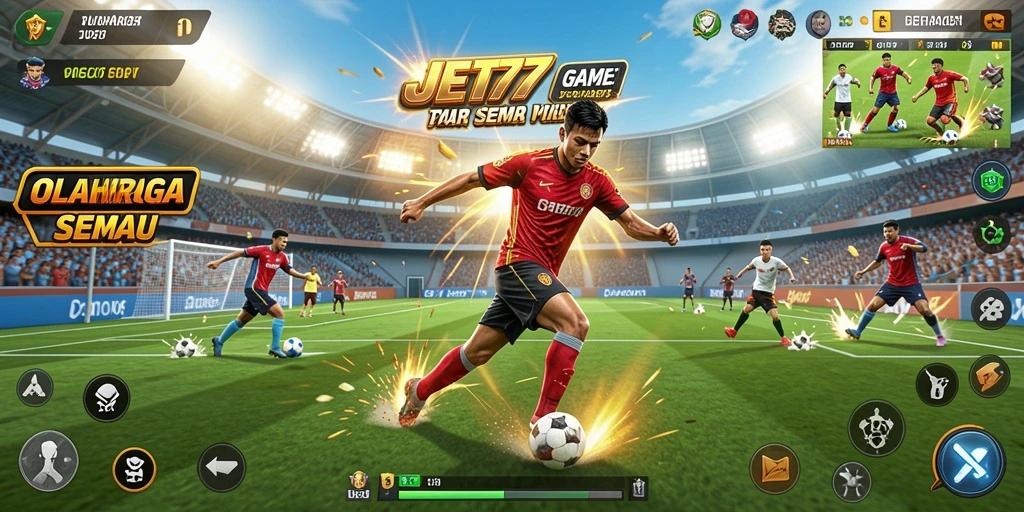 Screenshot gameplay seru dari JET77 yang menunjukkan aksi olahraga.